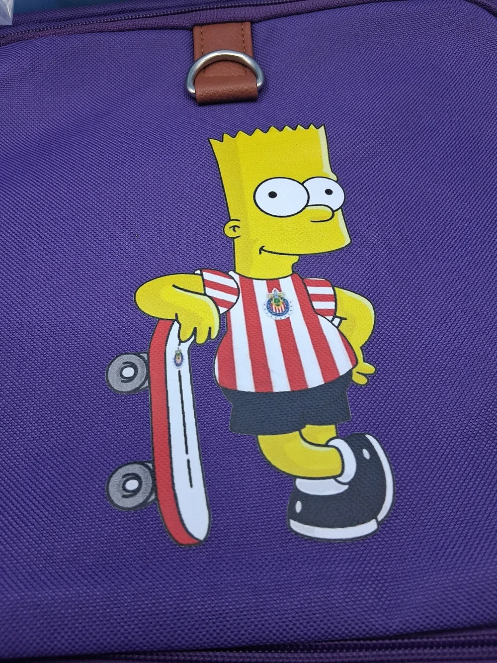 Purple Backpack with Brown Trim and Skate Graphic